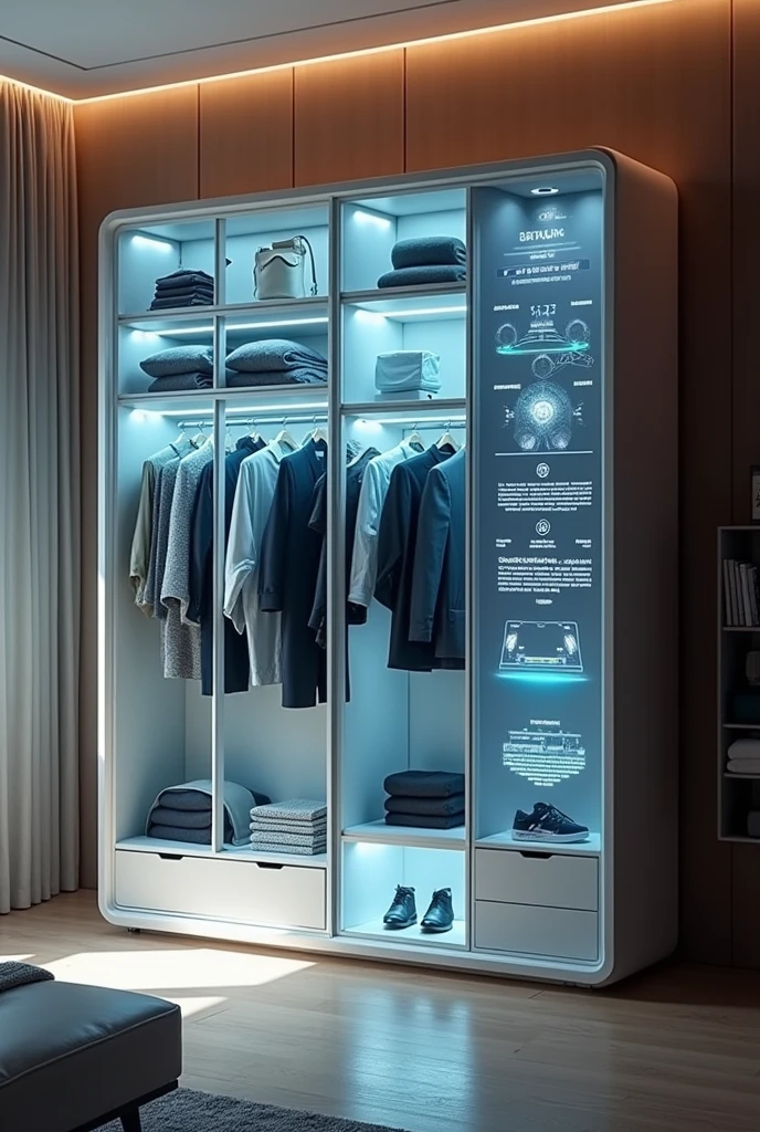 A super advanced high-tech smart wardrobe with digital display 

