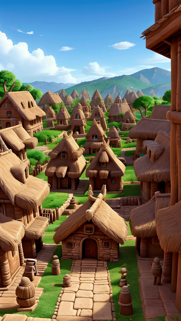 creates an Aztec village showing the houses