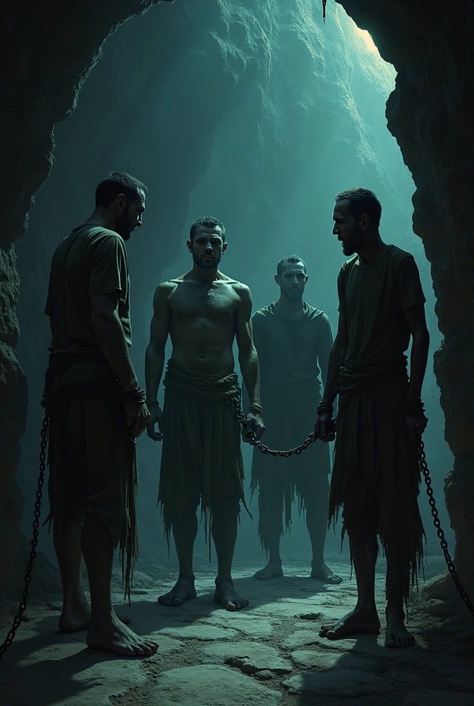 prisoners chained in a cave watching shadows bewildered