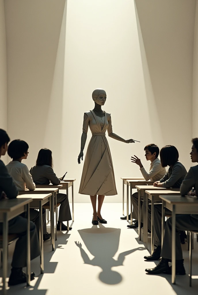 Miss Circle, a math teacher who has a compass instead of an arm, she and her students and the school are made of paper, but she kills the students who repeat the year.