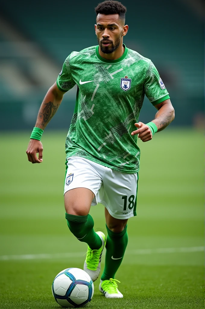 Football shirt with not typical patterns in green-white colors