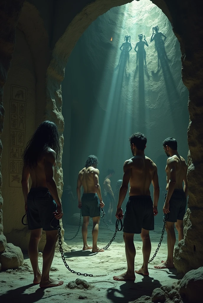 prisoners chained in a cave watching shadows on the wall