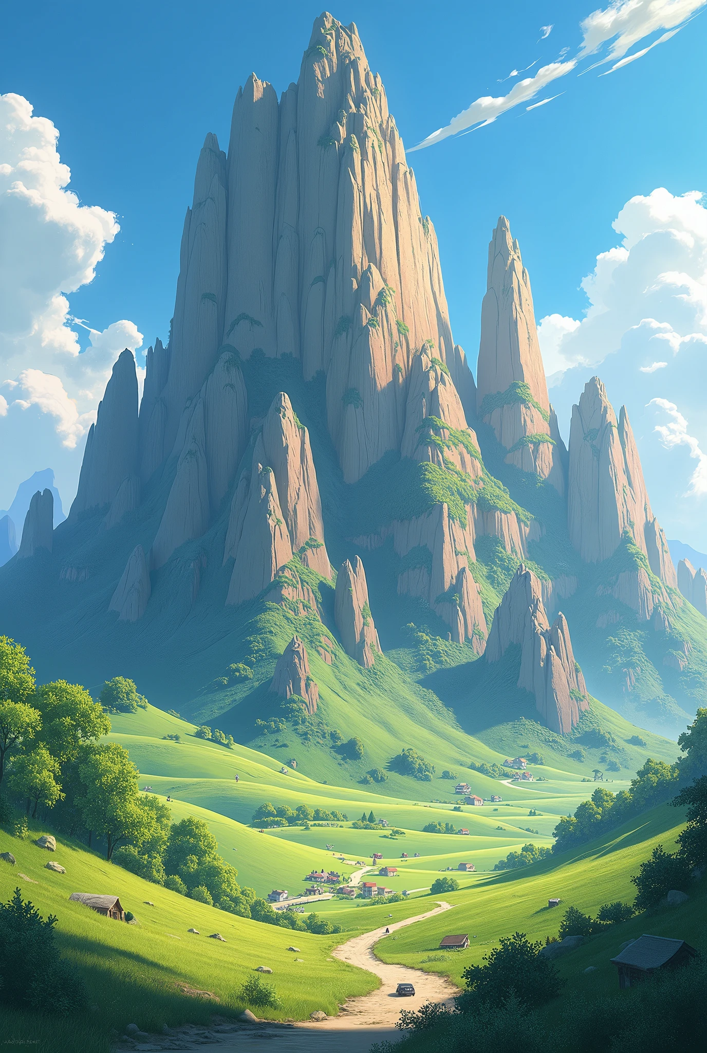 a landscape of the animated countryside mountains canimo of stones 



