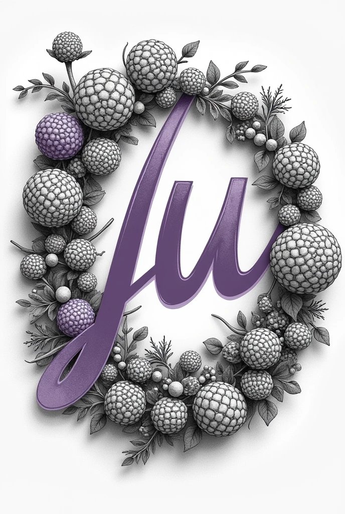 Black and white drawing of my handmade crochet brand with the name of the brand Amigurumi da Ju written in purple