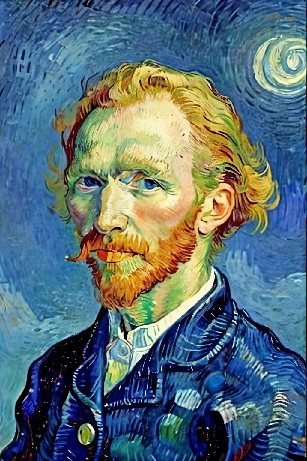 van gogh (the painter) painting a smiling