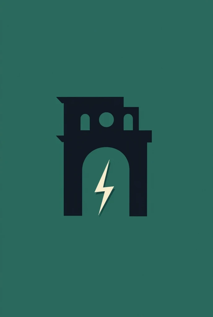A simple Roman themed logo with a bit of a Colosseum element in black and sea green and a bit of lightning