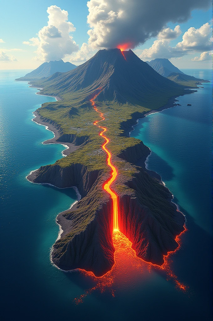 Drawings of the formation of volcanic islands 