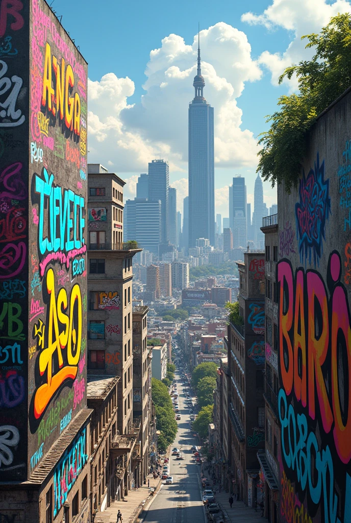 Picture of the city of São Paulo with graffiti on top