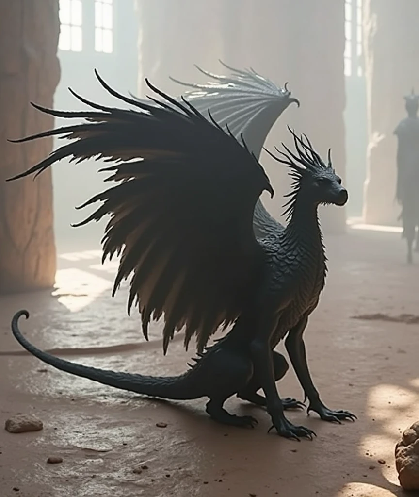 feral furred dragon, forest, high resoultion, realistic, 4k, upscales, high detail, realistic fur, fluffy, shaggy, delicate fur, green eyes, thin cock, hyper balls, saggy balls, presenting penis, standing, long thick tail, 4 digitigrade paws, bedroom eyes, smug look, detailed eyes, white sclera, perfect pupil, peeking at viewer, big eyes, precum dripping from cock, black fur, black body, furry balls, fur tuft on balls, dragon wings, dragon face, furry chest, furry legs, lifted tail, tight asshole, on 4 paws, rear facing viewer, looking back at viewer