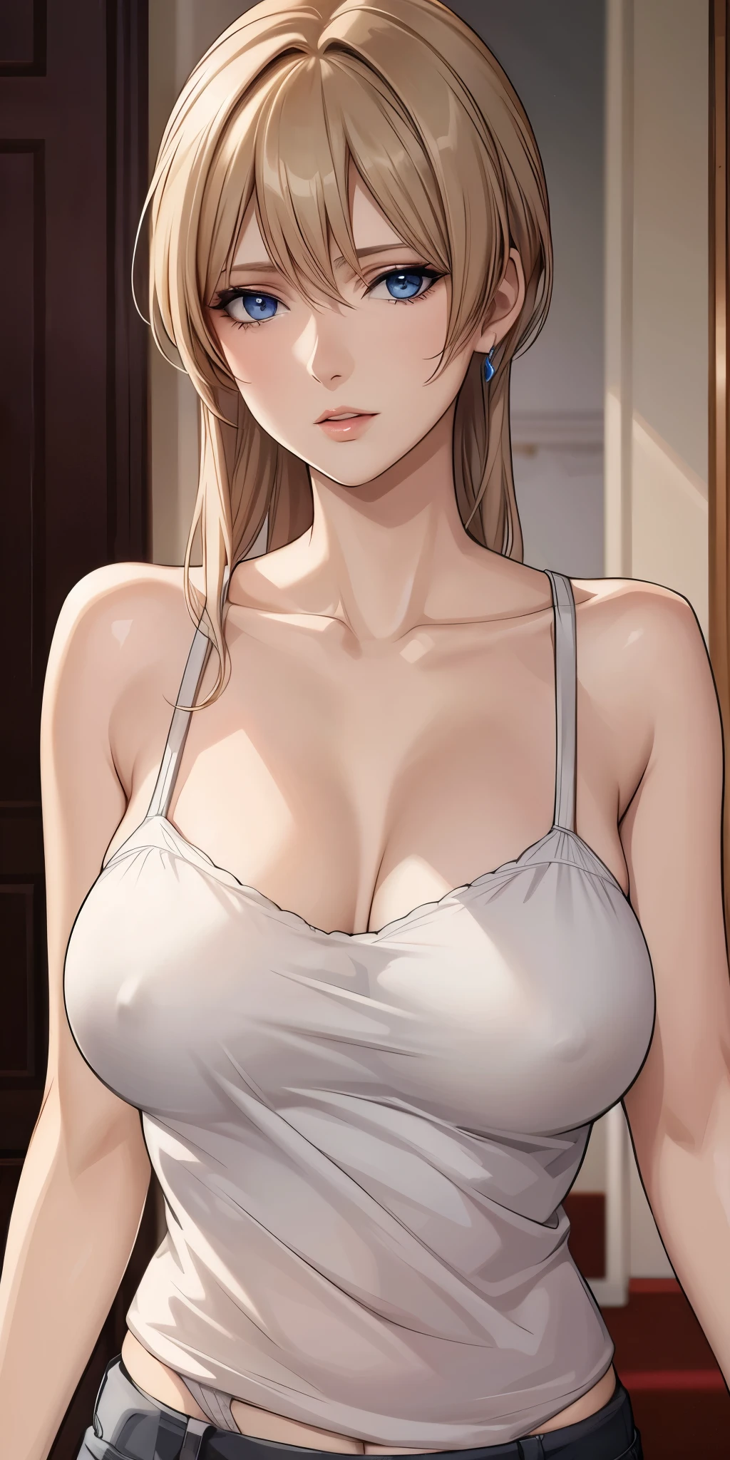 Anime cg, Elegant mature female, tank top, soft light, 4k resolution, high quality, beautiful cg, 