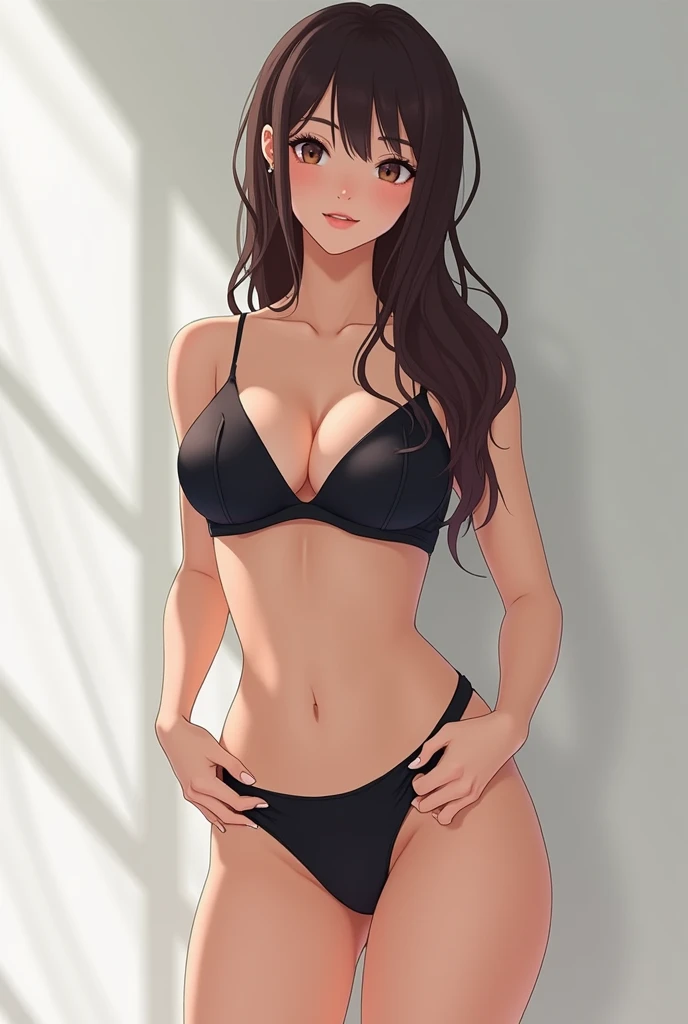 Por favor, generate a model image of a Japanese ager in sexy clothes.。Por favor, make her figure revealed.。Generate a female character with a clean look。