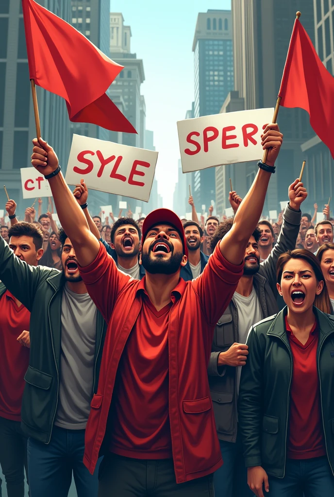 Protesters and workers on strike