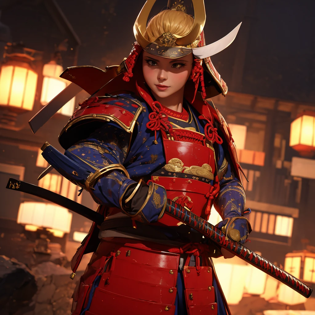 1 pretty woman, dressed as a samurai, light outfit