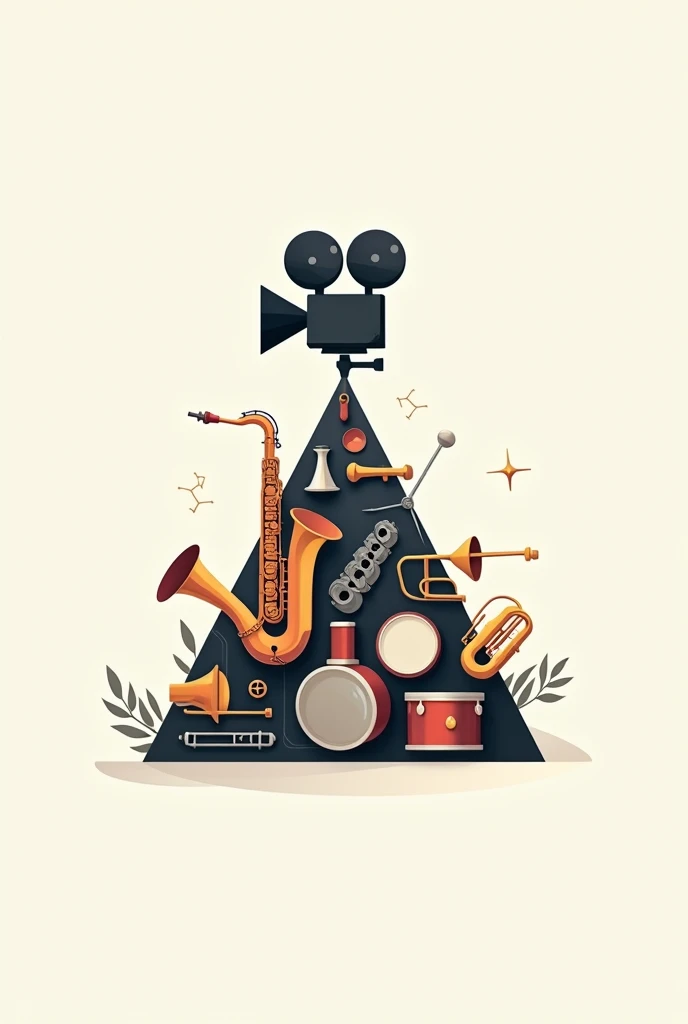 A logo of a pyramid of band instruments with a camera above