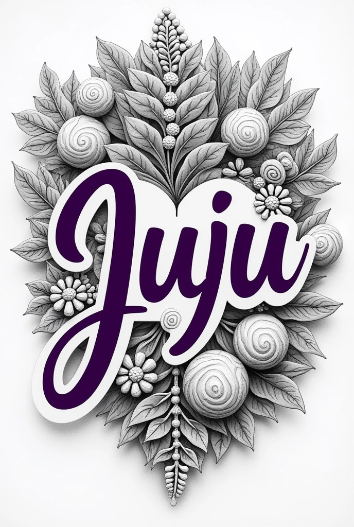 Black and white drawing of my handmade crochet brand with the name of the brand Amigurumi da Ju written in purple