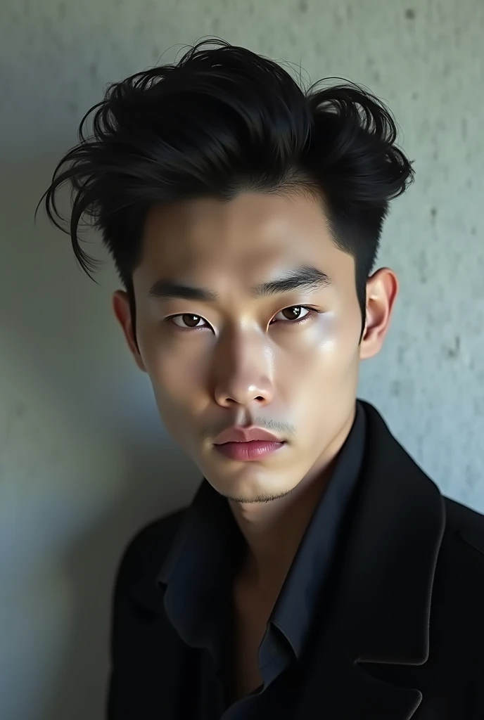 Single Korean man with long face and textured quiff hairstyle