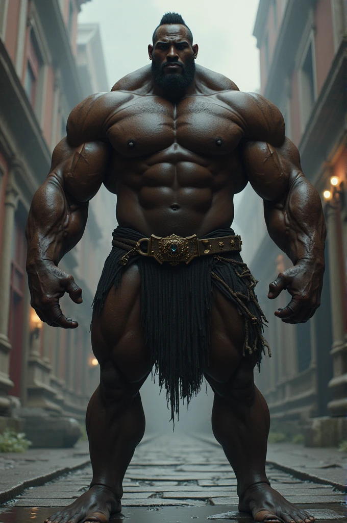 Generates a very muscular, big, dark-skinned man with a colossal deck full of semen