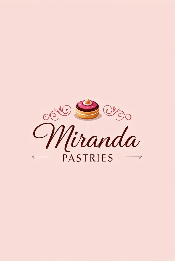 Create a company logo with Miranda Pastries written on it and related to pastry with pink colors