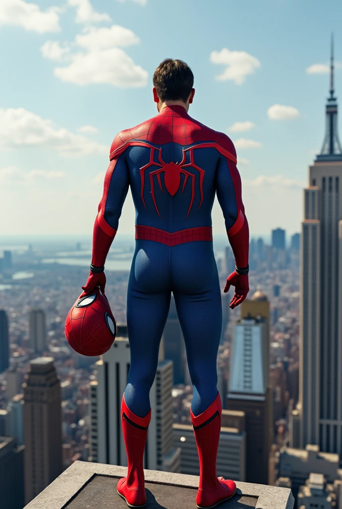 bolsonaro wearing spiderman uniform, On top of the tallest building in New York, with the mask in hand