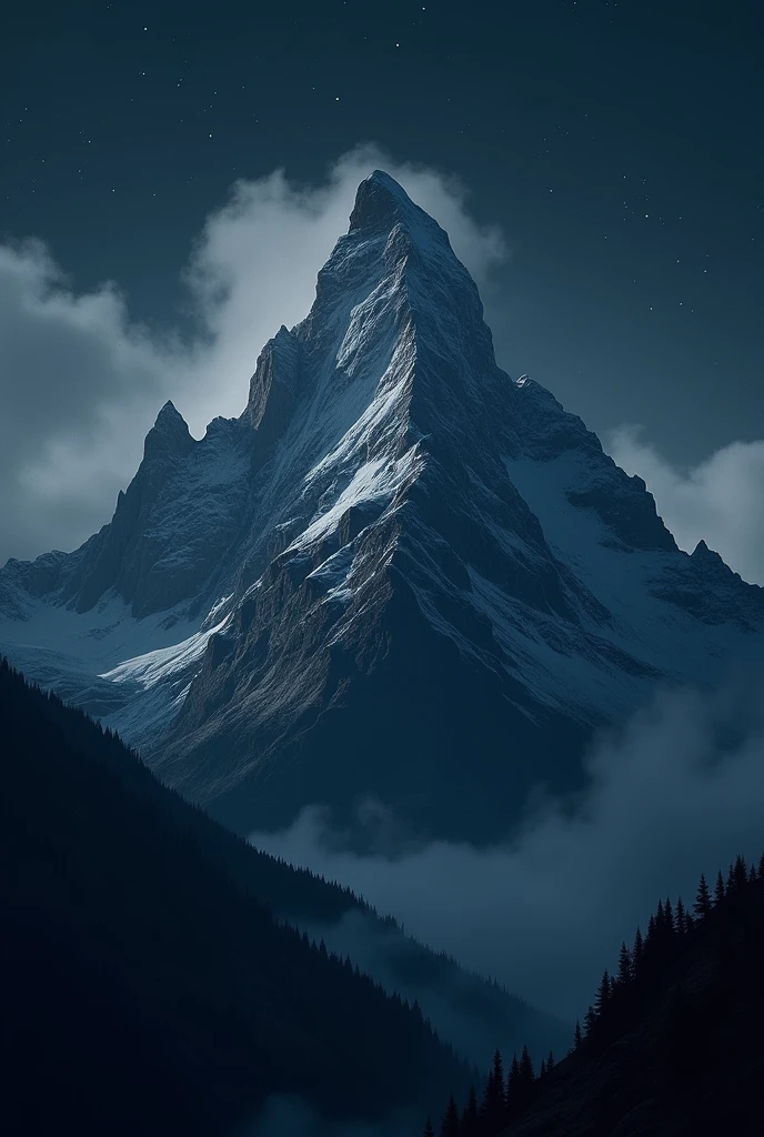 Close view of a mountain in the night