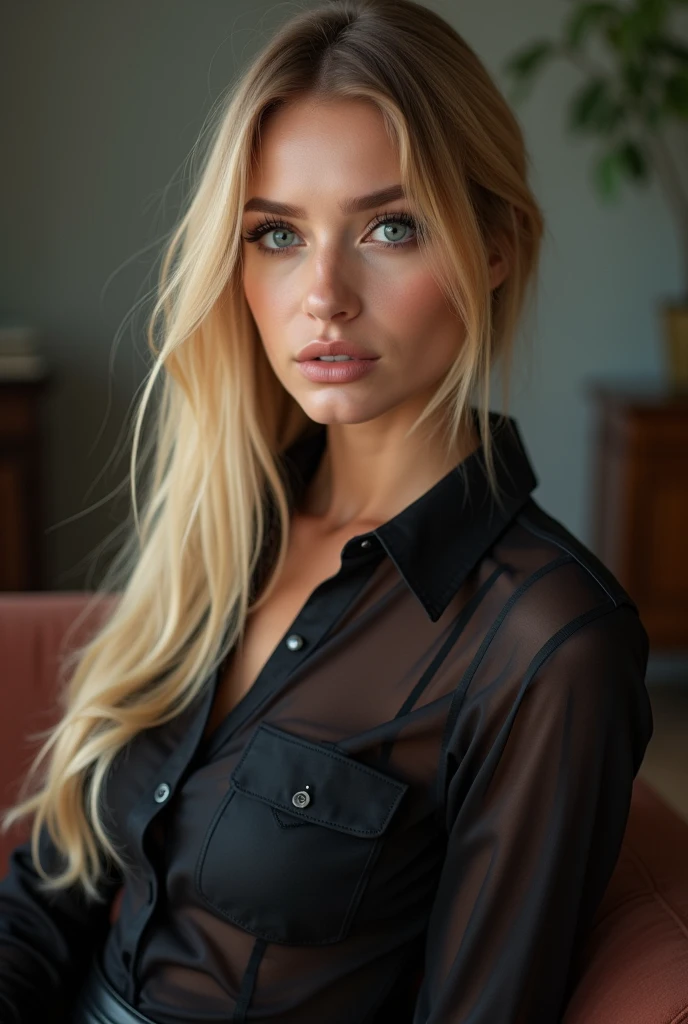  cute babyface woman, attractive and seductive expression, Shy, blonde straight hair, forehead, the picture, blue eyes, Excellent body proportions, wears transparent shirt, tight-fitting leather trousers, high heel boots, hair mit lots of blonde strands, pointed nose, , 4, lifted face, Nose for Plastic Surgery, Vampir-Lifting, Pores on the cheeks, broad nasal bone, Eye wrinkles, small laugh lines, Hautpo, Pointed cheekbones, HIGH CHEEKBONE, Almond eyes, Schmale Almond eyes, Smokey Eyes Make-up, Vamp Make-up, Subscribe to something, brownish skin, Surgical lips, detailed face details (freckles, folds) Full body picture in sexy pose ((Hyperdetailed))), symmetrical face, detailed students, expressive make-up, Real photography, modern look, Real photography (Realists:1.5); She wears various Sexy colorful dresses, Bold dark eye makeup Vamp Mascara, long black dark eyelashes, sitting in the living room, Show hips, Confident Pose, dominant woman , black eyeshadow, spectacular show make-up, Image grain, pixel grain, high contrast, Hips posing, Sexy hips, Full body shot, long legs, sexy legs, large , large , busty, She presents her body cheekily, provocative for the viewer, Sexy attitude, pussy:1.9, vagina:1.9, clitoris:1.9, (small pussy:1.5), (modern office background:1.3)、Golden blonde long hair、(High Heels), (Seductive pose:1.2) professional photo, HDR, Natural light, (Anti-aliasing:1.2), elegant, Soft, diffuse light, Realistssch proportions, limited range, Contre-Jour, Accent Lighting, (Neutral Colors:1.3), (Cough:1.7), cinematic lighting, coherent light, coherent shadows, depth of field, 35mm Photography, epicPhoto, ((naughty slut:1.5)) ((Whore in tight skirt:1.9) (((lapdance heels1.7))))