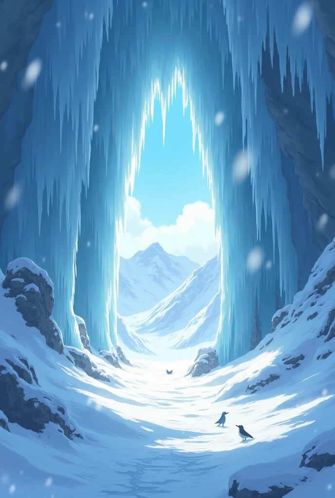 Create a SNOW CAVE in anime format without humans


