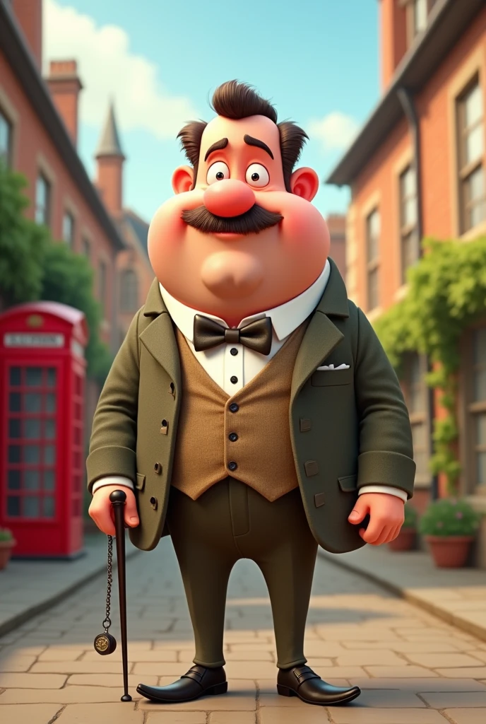 Fat man character in Pixar style or Disney. in the 1900s. He is the head of journalists. Manager in journal. Setting in his office. With a pipes smoking. A lot of papers in front of him.