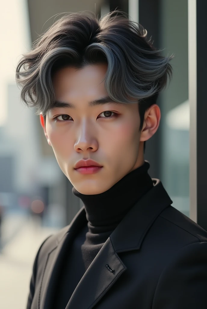 Single Korean man with heart shaped face and fade hairstyle