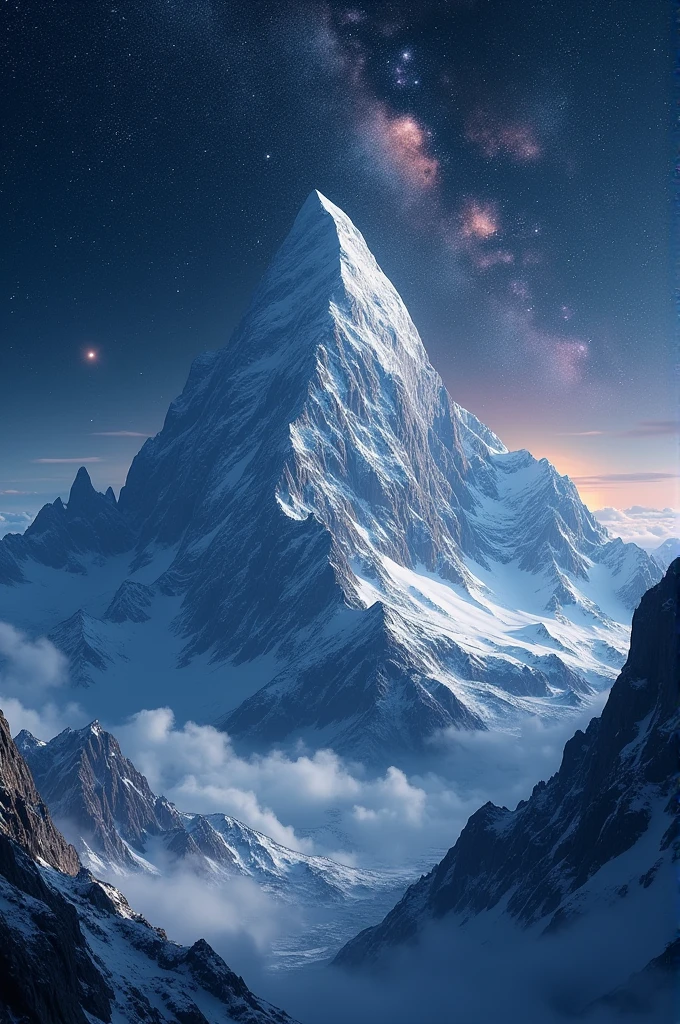 Close view of a peak in starry night