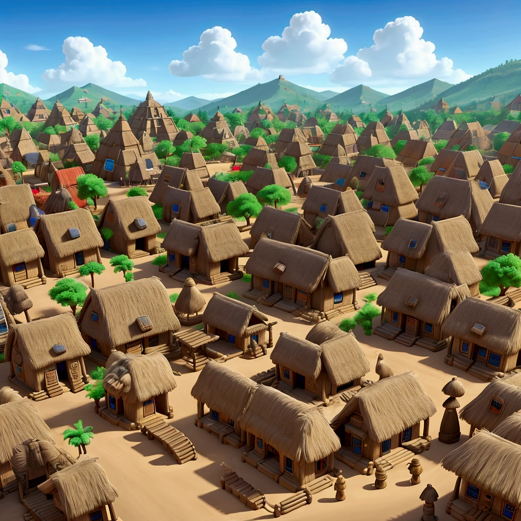 create an Aztec village showing its shops and businesses