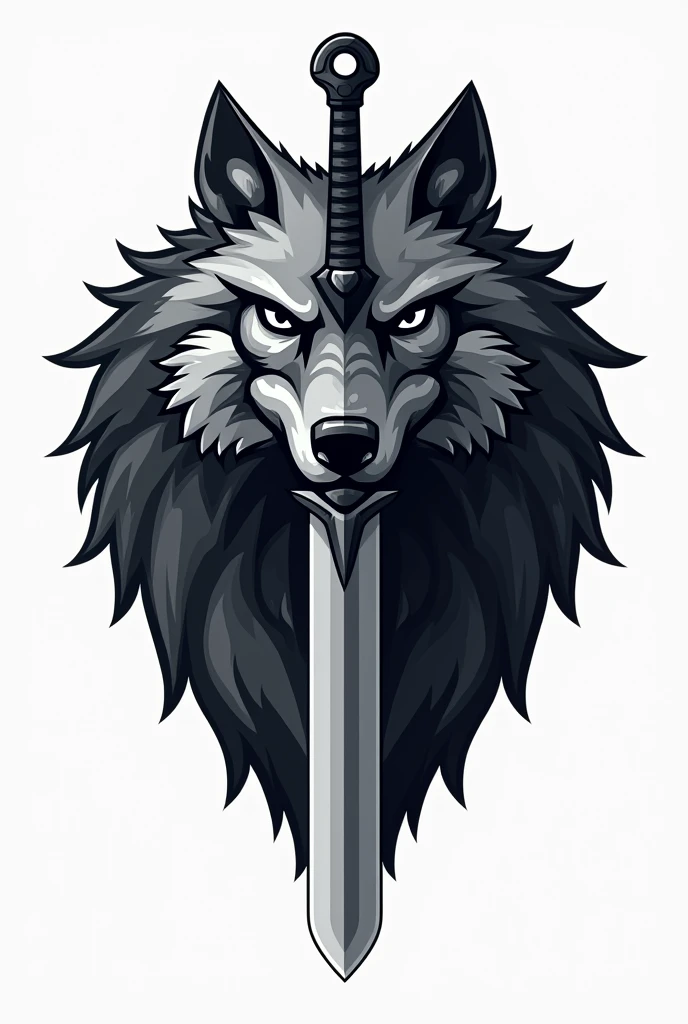 Create a logo for a studio use sword and wolf .