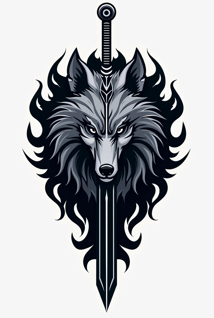 Create a logo for a studio use sword and wolf .
