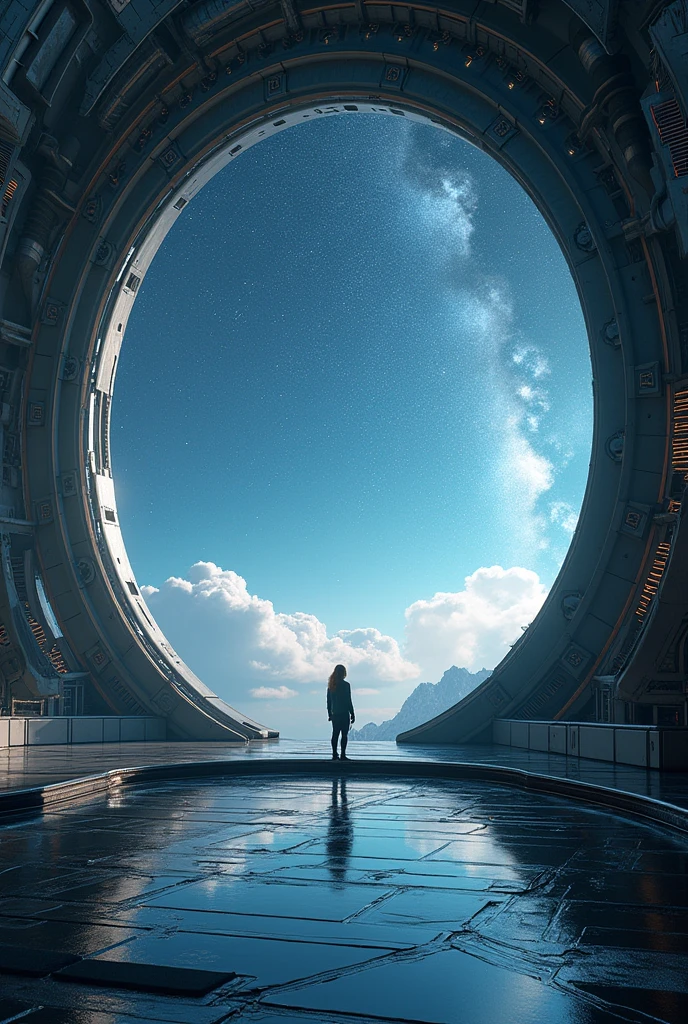 Spacious cybernetic rear with glass dome, behind the dome there is a starry night sky. rest, Silence, loneliness