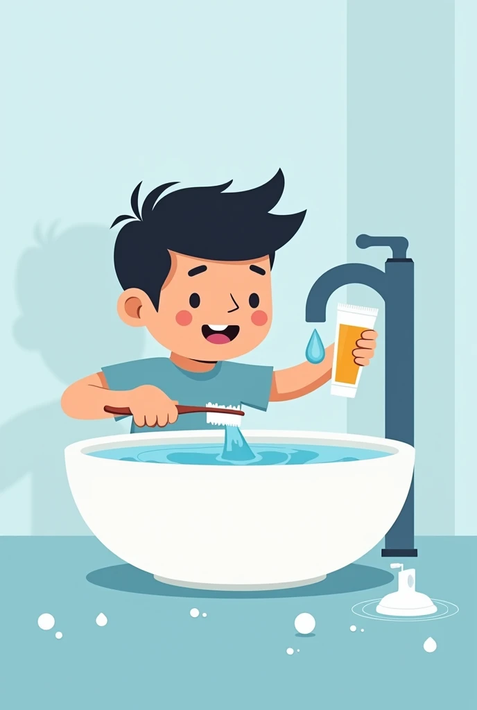 Water economy drawing tap brushing teeth animated toothpaste