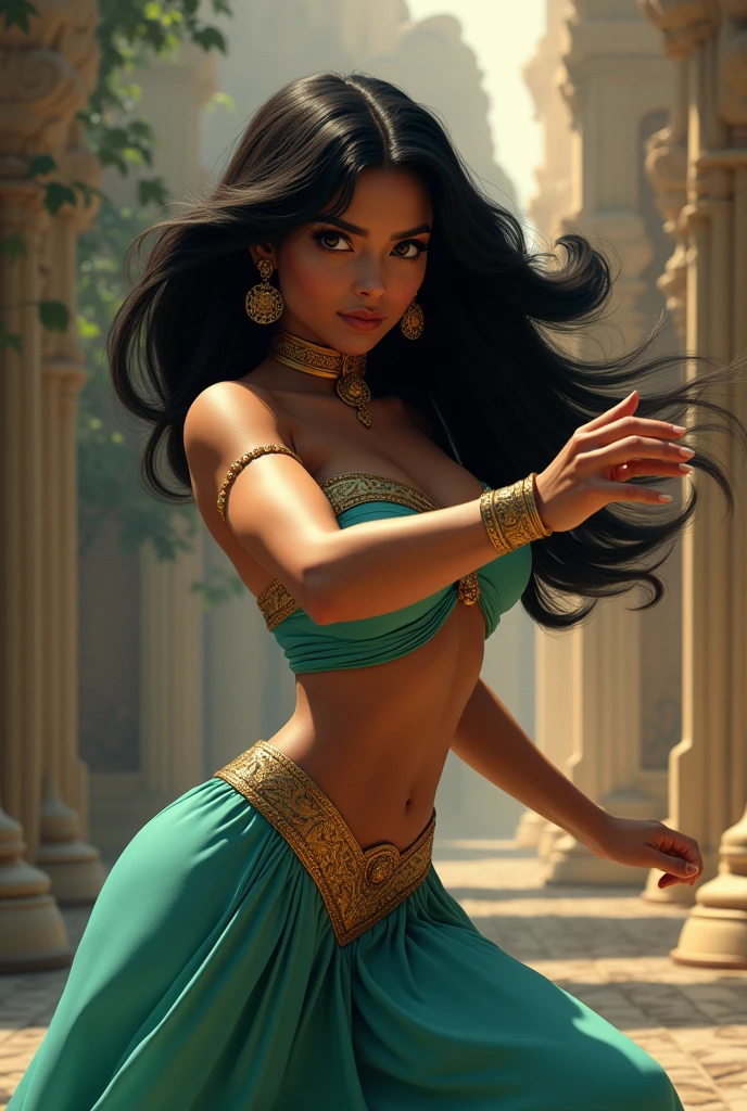 Stunning Princess Jasmine, photo in 8k, in action, cinematic.