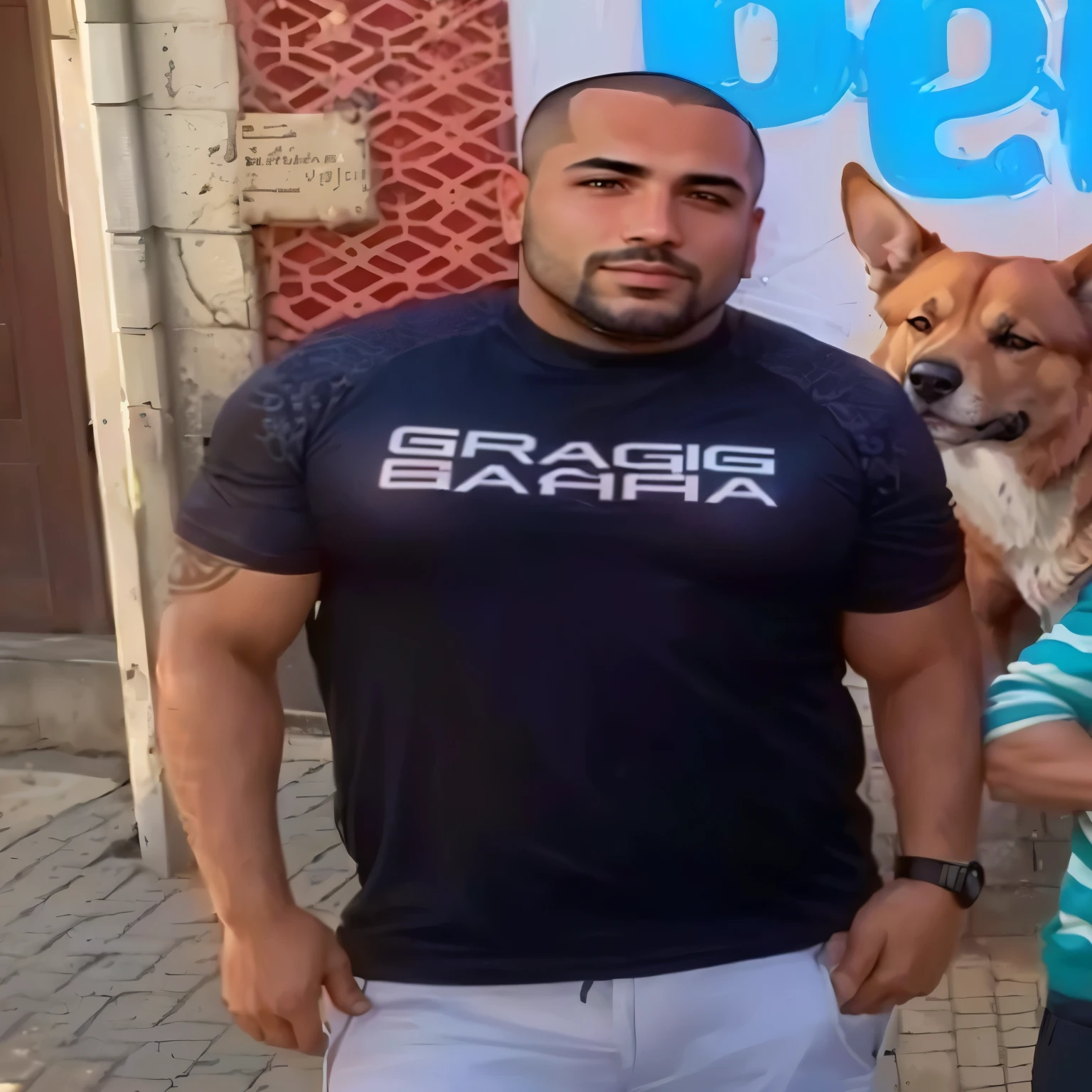 They are in front of a sign that advertises a dog, salustiano garcia cruz, farid ghanbari, giga chad capaybara, profile image, jorge lacera, emad mostaque, taken at the beginning of 2020, vitor maristane, Herald Ortega, by Sarper Baran, profile pic