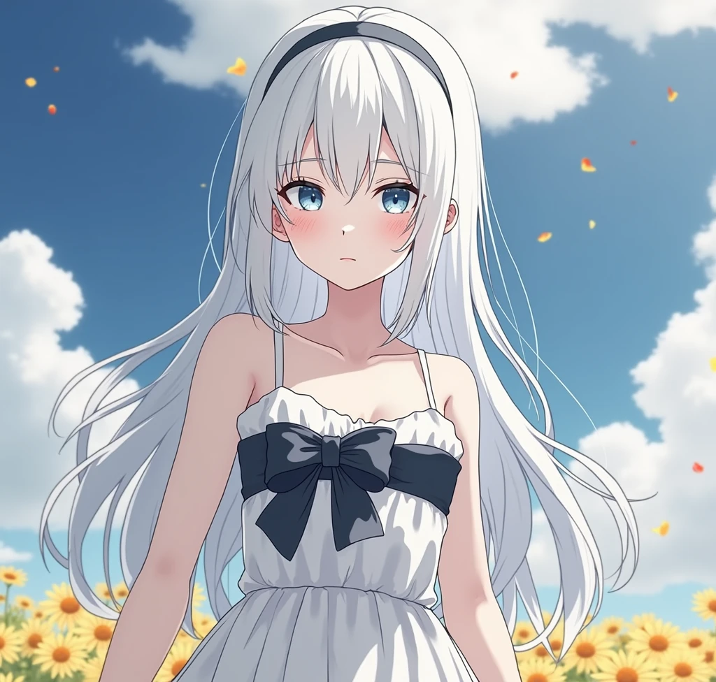 1 anime girl, by white, White skin, expressionless blue eyes, height of 155 centimeters, B cup chest. Bright lighting and HD quality