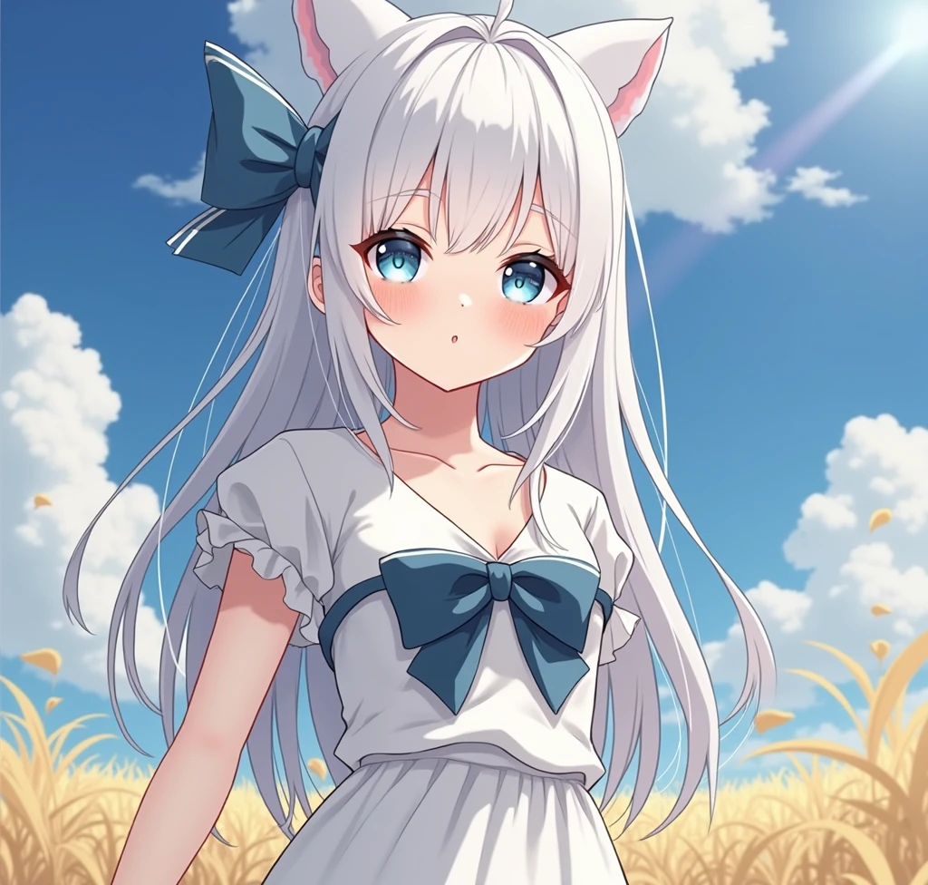 1 anime girl, by white, White skin, expressionless blue eyes, height of 155 centimeters, B cup chest. Bright lighting and HD quality
