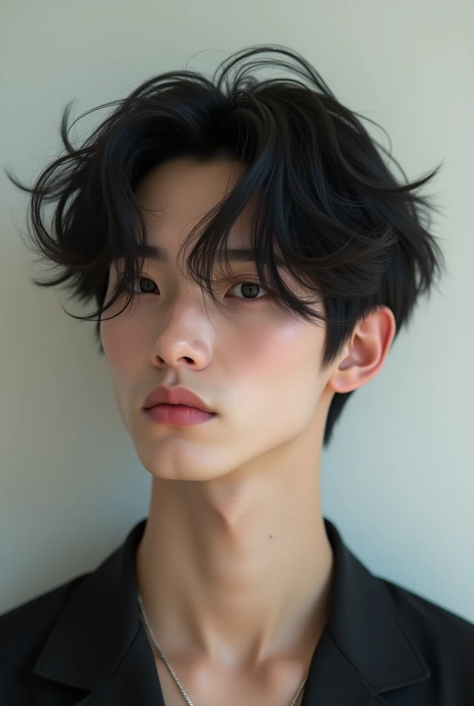 Single man with heart shaped face and long fringes hairstyle