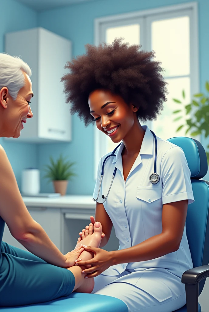 drawing drawing An Afro-Brazilian woman taking care of a person's feet in a doctor's office