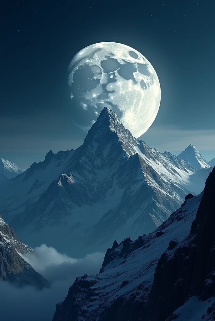 Close view of a moon from the mountain top