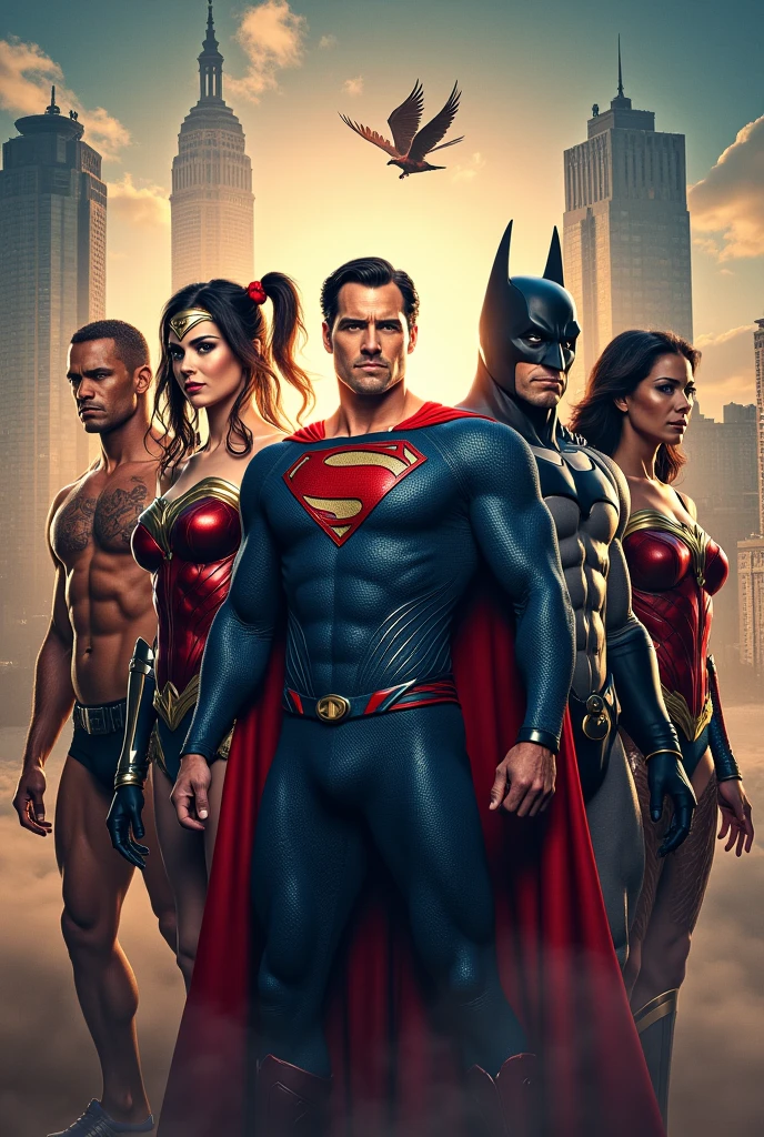 Please generate me an image for a canvas that represents the DC Comic universe with 5 characters.