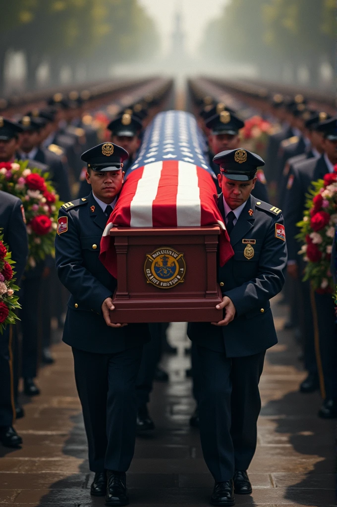 6 soldiers carrying a coffin on their shoulders