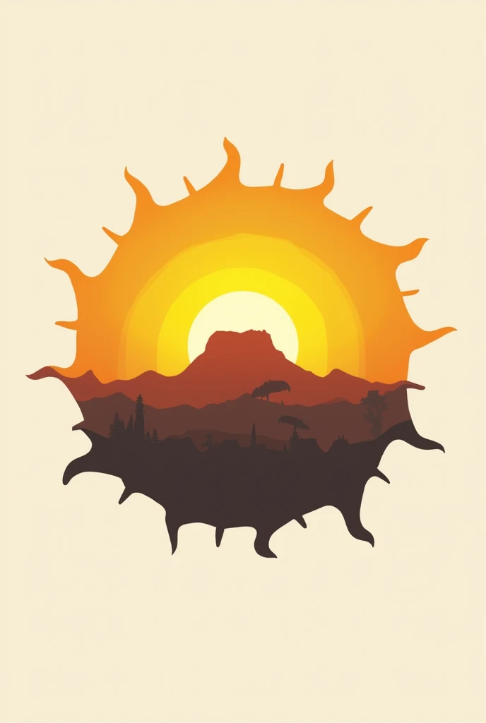 A logo of Roraima Tours that shows a sun and inside the sun is Mount Roraima