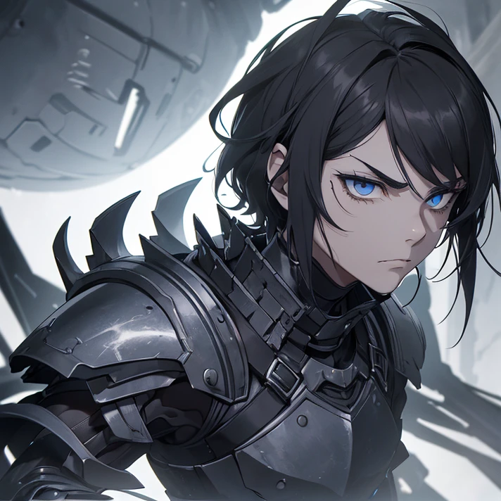 (masterpiece), (best high quality), (High resolution), (masterpiece), (anime style), (grimdark), (HD), (chaos), (simple background), (very detailed character,) ("Silent Hill aesthetic")
{{Male adult grey demonic-knight:(head: he is a 2 black-haired young man, atractive male, has short messed black hair, light-brown skin, blue eyes, broken nose, apathic face, closed sad mouth, black eyebrows),(biomechanic grey armor, grey biomechanic skeleton-like cuirass, biomechanic grey bone shoulder plates, bone arms armor, four knife wrist claws, grey hands, biomechanic grey hips and legs),(passive menacing pose, scary violent demeanor),(sinple marble moon landscape, blue void sky)}}
