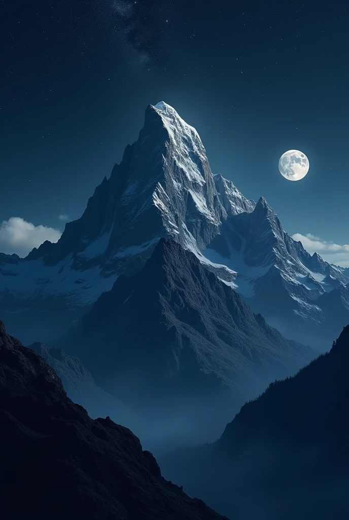 Close view of a mountain top in night sky