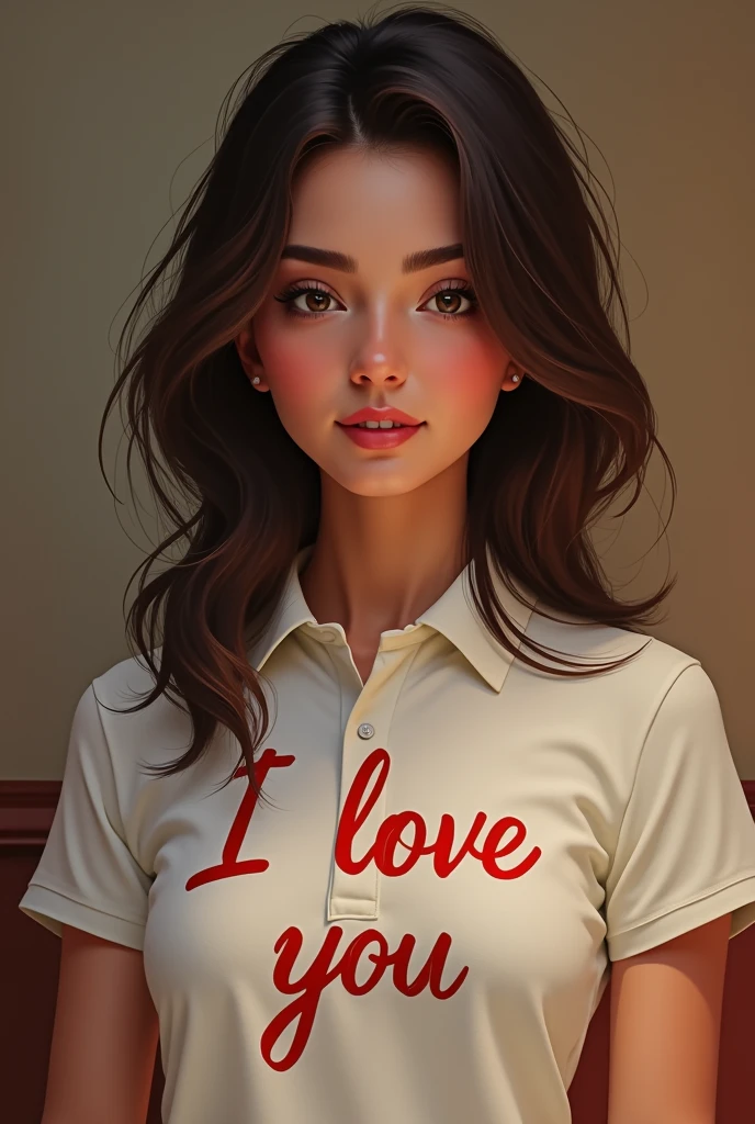 Beautiful woman with polo shirt with the phrase I love you written on it Nelson Benites