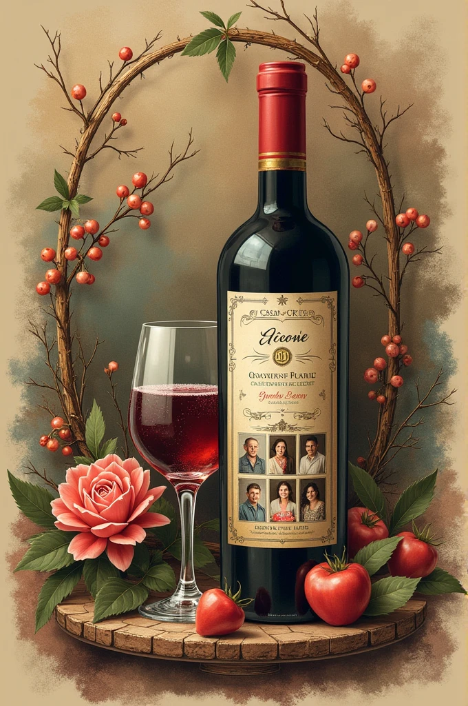 Wine label that says my 90 years 6 children 28 grandchildren 13 great-grandchildren and a wonderful life CESAR CRUZ PAPASHE