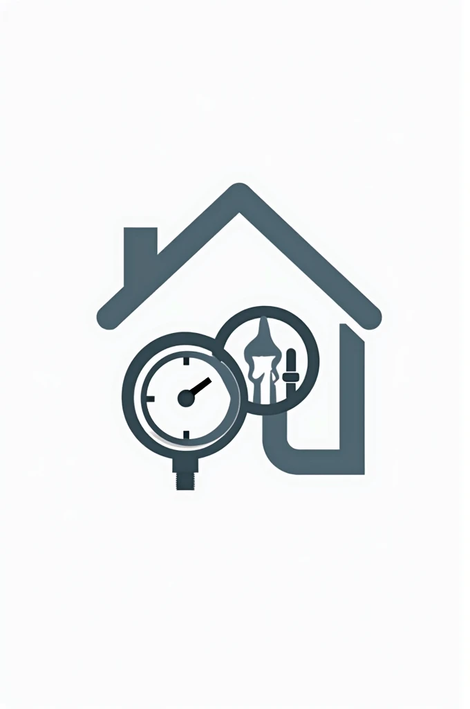 A logo related to residential refrigeration in the shape of a house includes a refrigeration pressure gauge and domestic refrigeration equipment