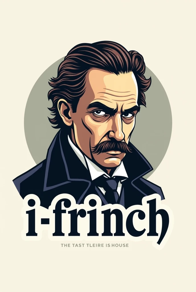 Create a logo for a bluetooth headphones brand with the name (I-Frinch) with a photo show by philosopher friedrich nietzsche